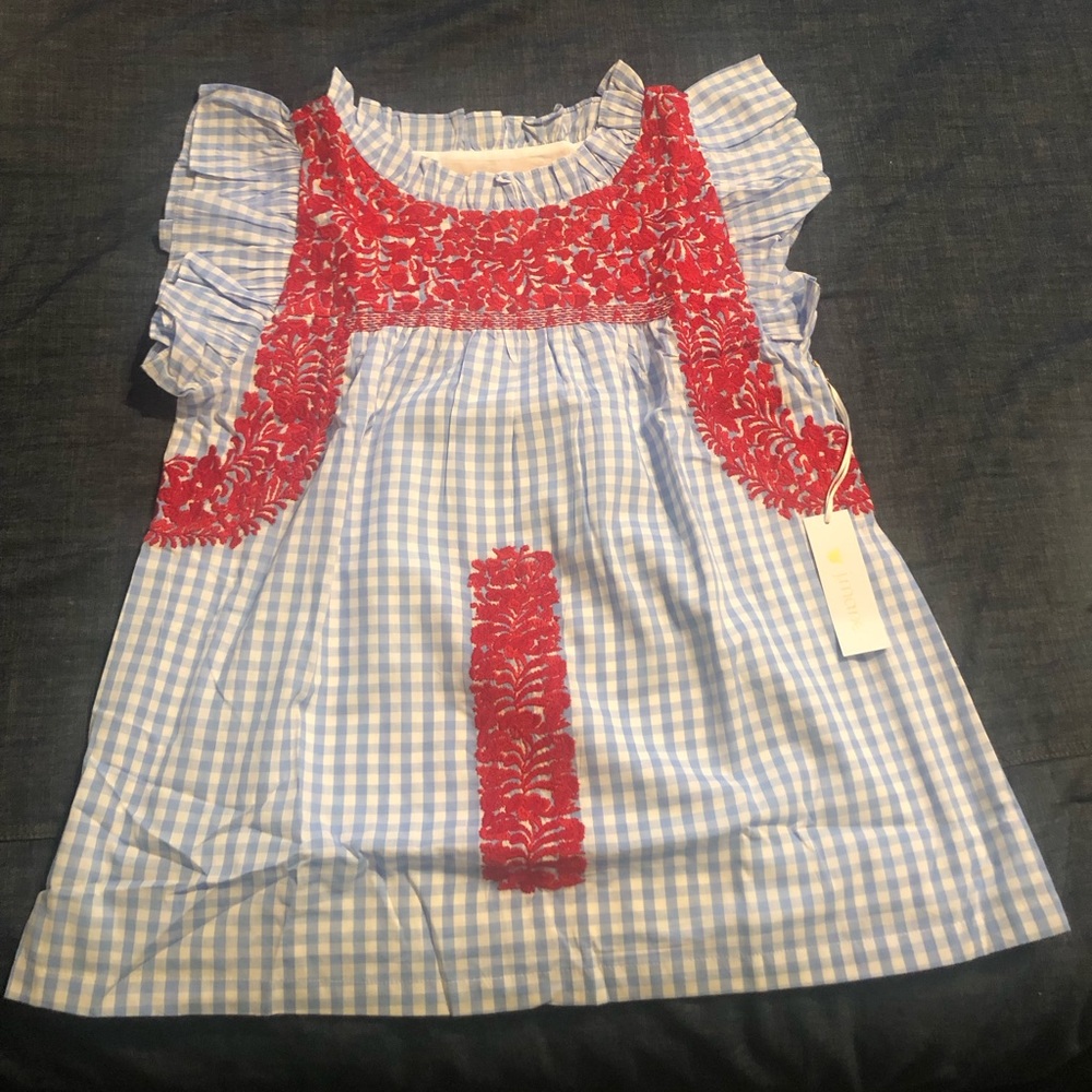J. Marie red & blue gingham blouse NWT
